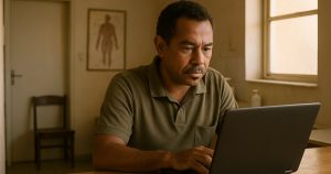 como montar um funil de vendas - dono de negócio pequeno brasileiro organizando o funil no computador do próprio negócio